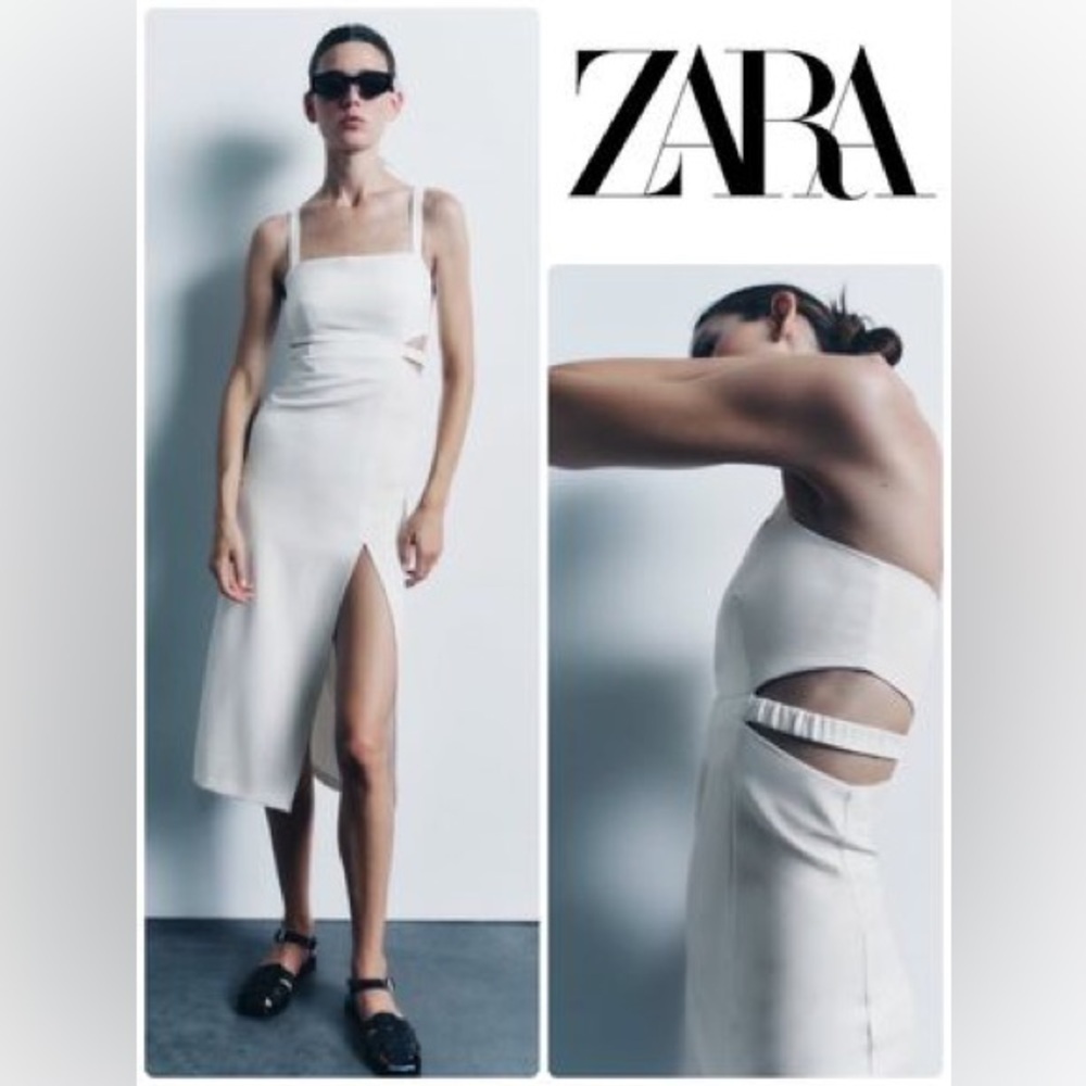 NWT Zara White Midi Dress with Cut-Out Details. Size XS
